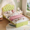 Twin Size Bed Frame with LED Lights, Upholstered Platform Bed with Storage Drawer, Crystal Tufted Headboard for Kids, Teens, Noise-Free Slats - 2 of 4