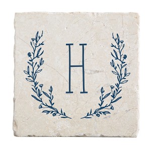 Personalization Mall Farmhouse Floral Personalized Letter Tumbled Stone Coaster Set - 1 of 1