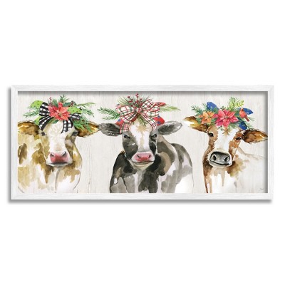 Stupell Industries Three Cows Seasonal Floral Crowns Framed Giclee Art