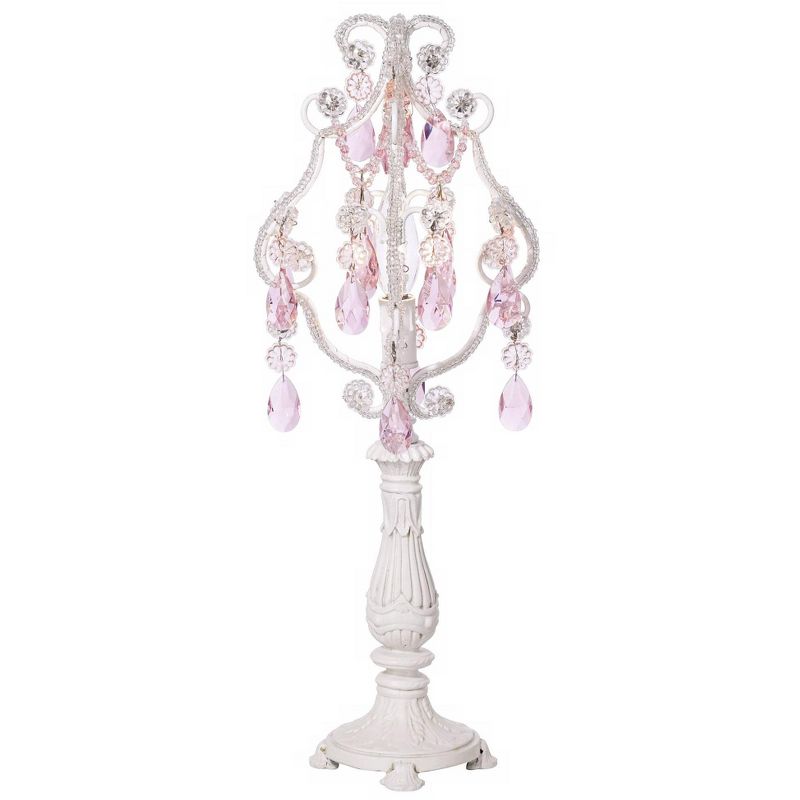 Regency Hill Traditional Chandelier Accent Table Lamp 19 1/2" High Antique White Pink Clear Faux Crystal for Living Room Bedroom, 1 of 7
