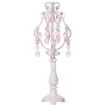 Regency Hill Traditional Chandelier Accent Table Lamp 19 1/2" High Antique White Pink Clear Faux Crystal for Living Room Bedroom