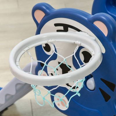 Blue and White Indoor Toddler Slide with Basketball Hoop