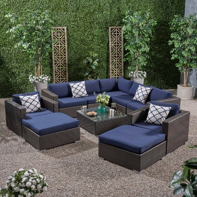 10pc Santa Rosa Wicker Patio Seating Sectional Set with Sunbrella Cushions Brown - Christopher Knight Home