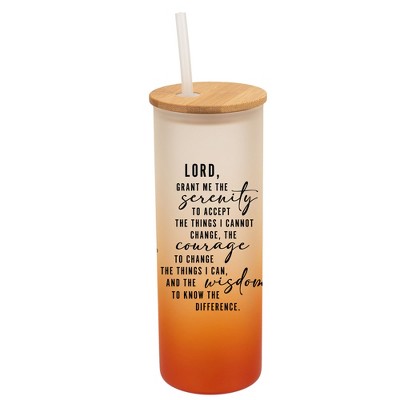 Elanze Designs Serenity Prayer Lord Grant Me Flowers Wrap-Around Design 25 Ounce Frosted Gradient Glass On-The-Go Coffee Travel Skinny Tumbler Mug