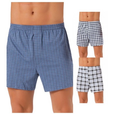 INSPIRE CHIC Men's 3 Pack Elastic Waistband Plaid Pattern Underwear Boxer Shorts