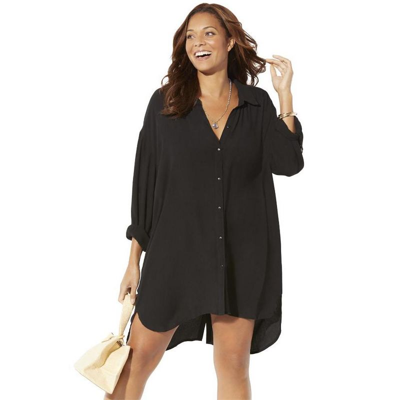 Swimsuits for All Women's Plus Size Shea High-Low Button Front Cover Up Shirt, 1 of 2