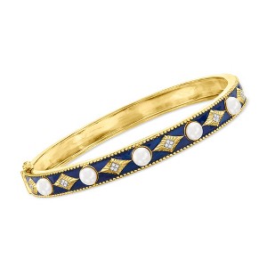 Ross-Simons 4.5-5mm Cultured Pearl Bangle Bracelet With Diamond Accents and Blue Enamel in 18kt Gold Over Sterling - 1 of 4