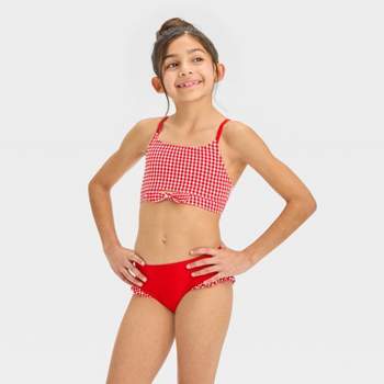 Girls' Sunny Picnic Gingham Checkered Bikini Set - Cat & Jack™ Red