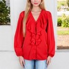 Anna-Kaci Women's V-Neck Blouse with Ruffle Front Detail Puff Sleeves - 4 of 4