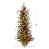 Nearly Natural 4-ft Berry and Pine Artificial Christmas Tree with 100 Warm White Lights and Burlap Wrapped Base - 2 of 4