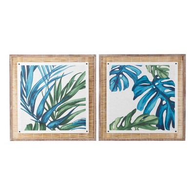 Wood Leaf Framed Wall Art with White Frame Set of 4 Dark Green - Olivia &  May