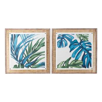 Dried Plant Leaf Framed Wall Art with Brown Frame Set of 2 Blue - Olivia & May