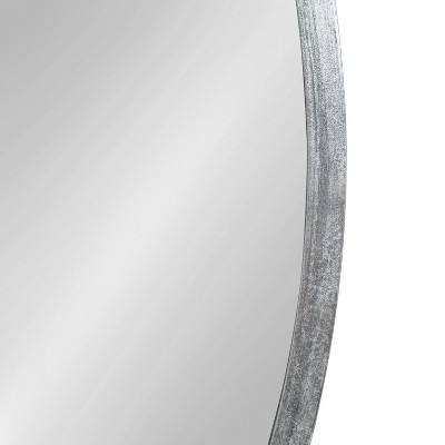 Elegant Round Wood and Silver 24" Wall Mirror