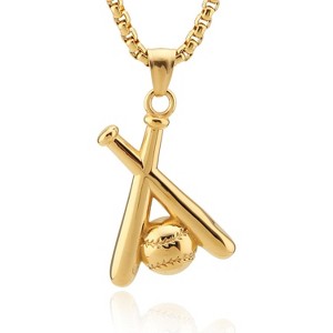 Baseball and Baseball Bat Cross Sports Stainless Steel Pendant Necklace 22+2'' Chain - 1 of 4