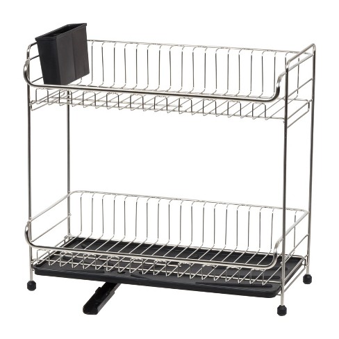 Iris 2 Tier Stainless Steel Compact Dish Drying Rack With Plastic Drain  Black : Target