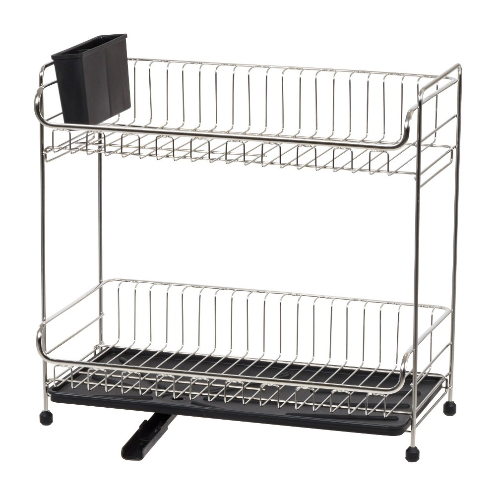 Photos - Dish Drainer IRIS 2 Tier Stainless Steel Compact Dish Drying Rack with Plastic Drain Bl 
