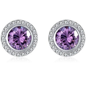 Halo 3D Stud Earringsfor Women Sterling Silver Purple Cz Ginger Lyne Collection - 1 of 4
