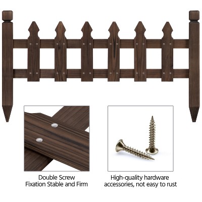 Rustic Dark Brown Fir Wood Garden Picket Fence Set