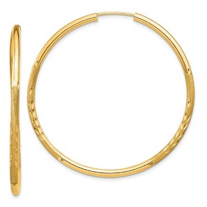 Black Bow Jewelry 2mm x 44mm 14k Yellow Gold Satin Diamond-Cut Endless Hoop Earrings - 1 of 4