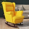 vidaXL Yellow Velvet Rocking Chair with Solid Rubber Wood Legs - Comfortable Seating for Living Room - 2 of 4