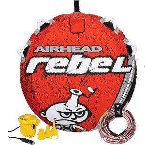 Airhead Rebel 54" 1 Person Durable Red Towable Lake Boating Tube Kit with 16 Strand Tow Rope, Speed Safety Valve, and 12V Pump Kit - 1 of 4