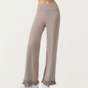 Anna-Kaci Active Women's High Waist Wide Leg Sweatpants with Ruffle Hem Detail - 1 of 4