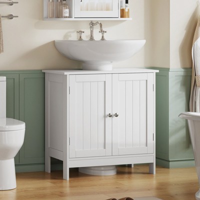 USIKEY Pedestal Sink Storage Cabinet with 2 Doors and Shelf, Under Sink Cabinet, Bathroom Sink Cabinet with U-Shape, White