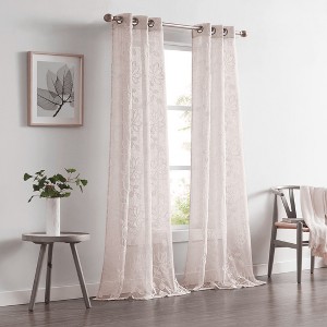 Dainty Home Rita 2-pack Linen Textured Grommet Window Panels With 3d Chenille Floral Embroidery - 1 of 4