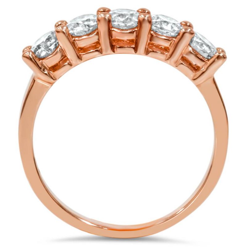 Pompeii3 1 cttw 5-Stone Round Cut Diamond Wedding Anniversary Ring 14K Rose Gold, 2 of 4