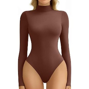Avidlove Bodysuits for Women High Neck Long Sleeve Body Suits Snap Closure Double Lined Mock Neck Bodysuit Soft Brown XL - 1 of 4