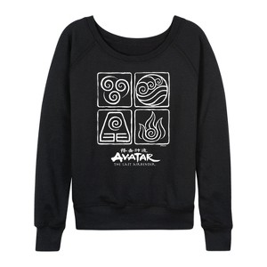 Women's - Avatar: The Last Airbender - Four Elements Inverse Lightweight French Terry Wide Neck Long Sleeve Shirt - 1 of 4