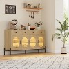 62" Large Buffet Cabinet with Storage, Sideboard with 3 Drawers and 4 Fluted Glass Doors, Coffee Bar Cabinet for Home, Kitchen, and Dining Room Use - 2 of 4