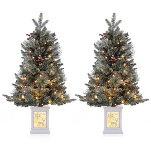 3ft Pre-Lit Mini Christmas Tree, Tabletop Artificial Xmas Tree with 78 Led Lights, Snow Flocked or Nordic Spruce, For Home and Office - 1 of 4