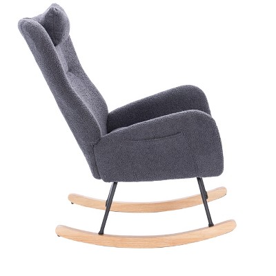 Vynxaria Dark Grey Teddy Upholstered Rocking Chair - Comfort & Style for Any Room