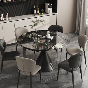 Versatile Dining Table with Marble-Pattern Stone Top & Steel Base - 1 of 4