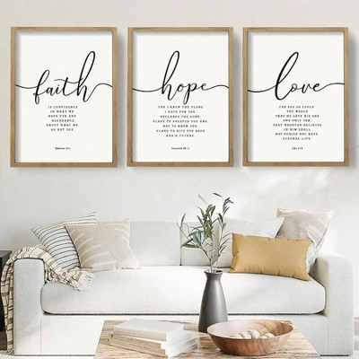Set of 3 Framed Farmhouse Verses Wall Decor 11x14 Inch Faith Scripture Home Living Room Bedroom Wall Art Brown