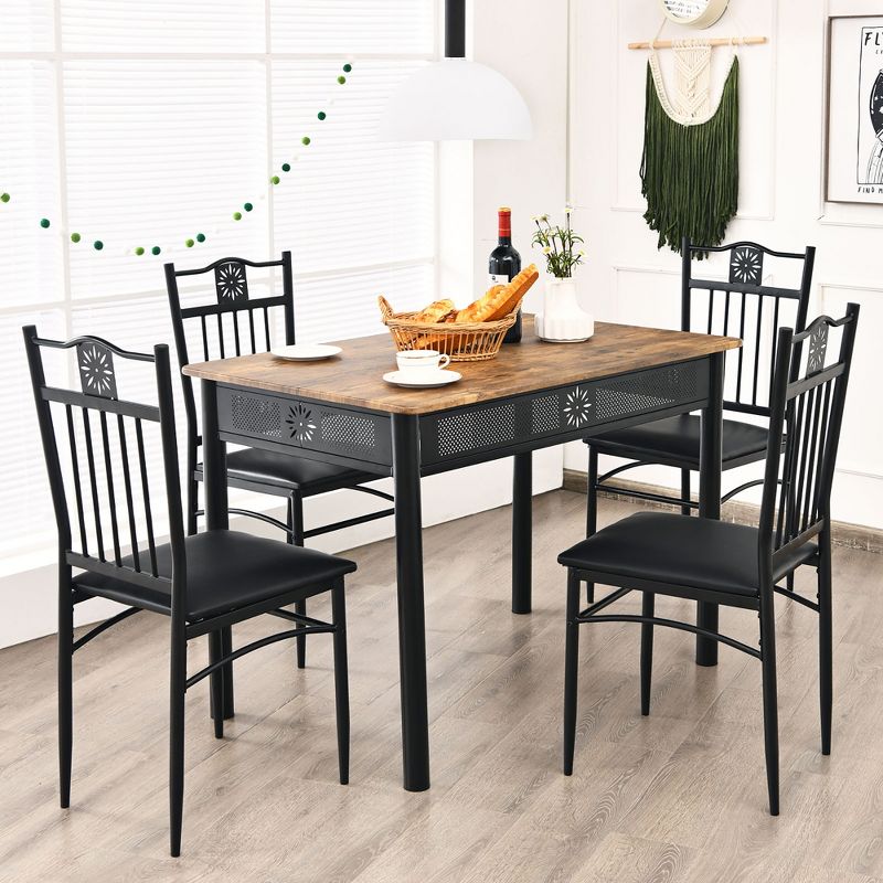 Costway 5PCS Dining Set Metal Table & 4 Chairs Kitchen Breakfast Furniture Black, 3 of 11