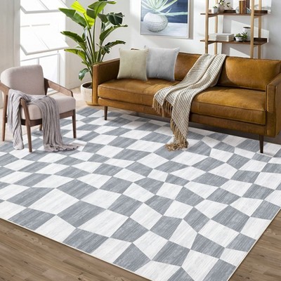 Geometric Area Rug Washable Rugs, Farmhouse Living Room Rugs for Bedroom, Contemporary Low Pile Non-Slip Rug