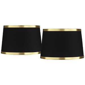 Springcrest Collection Set of 2 Hardback Drum Lamp Shades Black Medium 13" Top x 15" Bottom x 10" Slant Spider Replacement Harp and Finial Fitting - 1 of 4