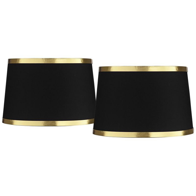 Springcrest Collection Set of 2 Hardback Drum Lamp Shades Black Medium 13" Top x 15" Bottom x 10" Slant Spider Replacement Harp and Finial Fitting, 1 of 8