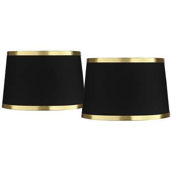Springcrest Collection Set of 2 Hardback Drum Lamp Shades Black Medium 13" Top x 15" Bottom x 10" Slant Spider Replacement Harp and Finial Fitting
