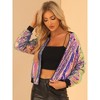 INSPIRE CHIC Women's Party Sequin Sparkle Long Sleeve Cropped Length Zipper Bomber Jacket - 2 of 4