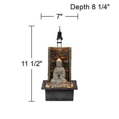 Zen Buddha Gray and Brown Fiberglass Tabletop Water Fountain with LED Light