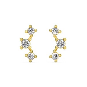 Pompeii3 1/5Ct TW 3-Stone Diamond Crawler Earrings 14k Gold Studs Lab Created 1/3" Tall - 1 of 4