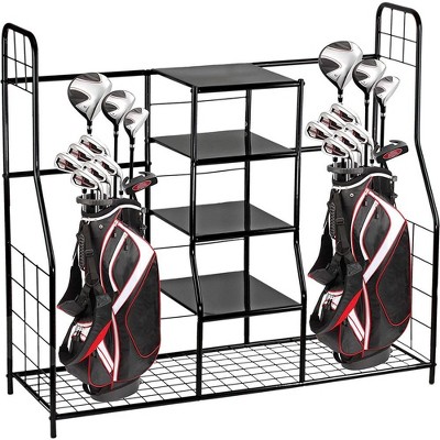 Sttoraboks Golf Bags Storage Garage Organizer Golf Bag Rack for 3 Golf Bags and Golf Equipment Accessories Golf Club Storage Stand, Black