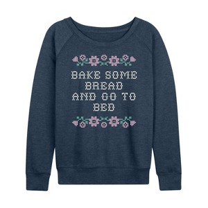 Women's - Instant Message - Bake Bread Go Bed Lightweight French Terry Wide Neck Long Sleeve Graphic Shirt - 1 of 4