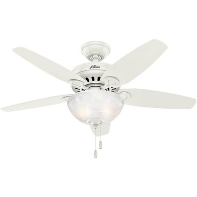 Hunter Fan Company 52134 Low Profile Traditional 44 Inch Indoor Home Ultra Quiet Ceiling Fan with Pull Chain and LED Lights, White