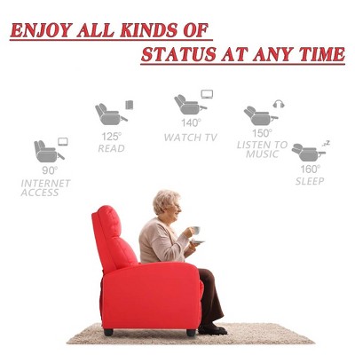 Red Faux Leather Recliner with Wood Frame