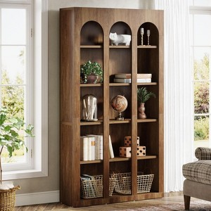 ORRD Farmhouse Arched Bookcase, 70.87" Tall 5-Tier Rustic Brown Storage Shelf with Closed Back & Anti-Tip Kit for Living Room & Office - 1 of 4