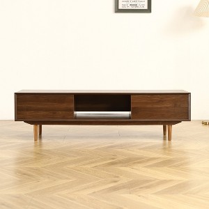 63 Inch Modern TV Cabinet with Double Sliding Doors Wood Legs TV Console Media Cabinet Entertainment Center Walnut - 1 of 4